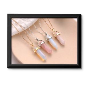 Opal Natural Stone Hexagon Crystal Pendant Necklace 2/$15